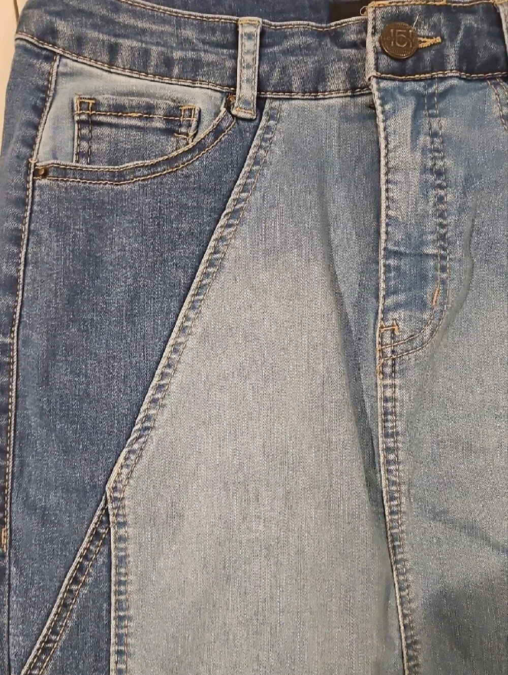 one 5 one Two-Tone Blue Denim Pencil Skirt 0051 - Picture 7 of 12